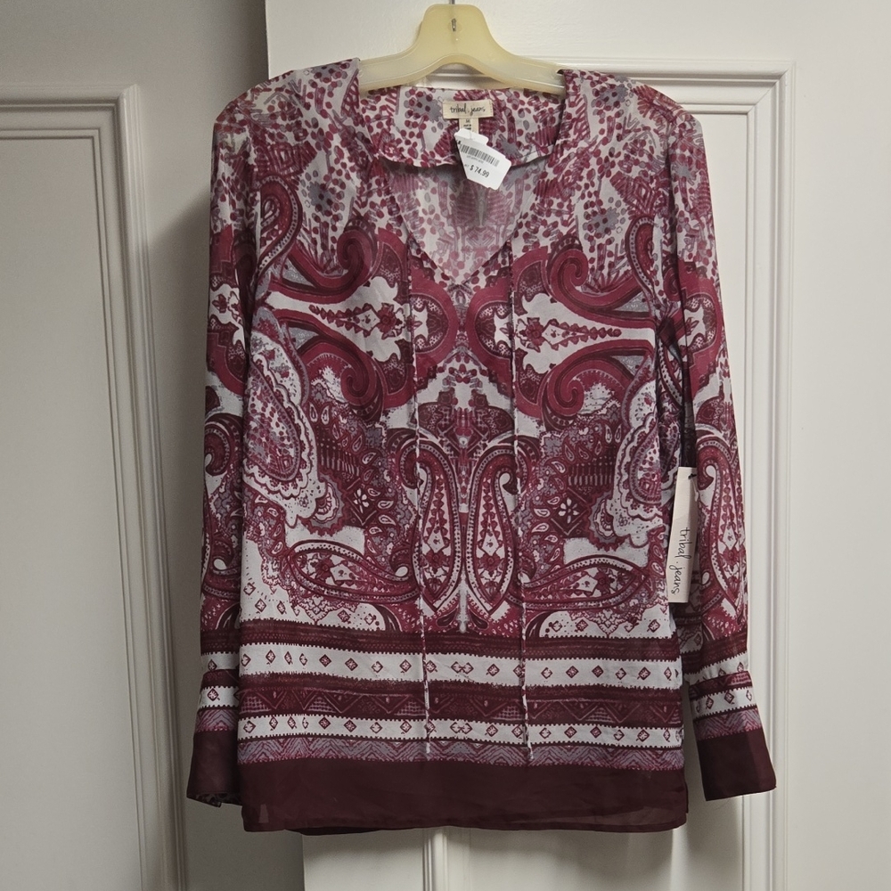 Tribal Burgundy and White Paisley Blouse